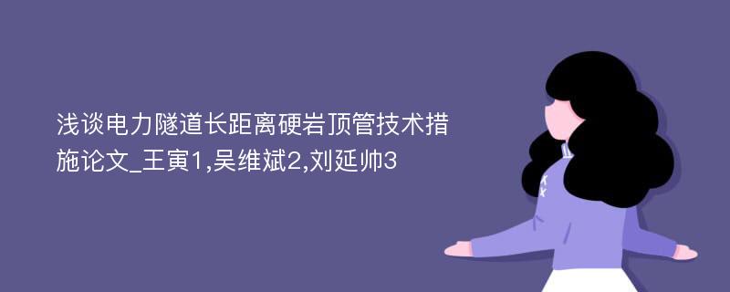 浅谈电力隧道长距离硬岩顶管技术措施论文_王寅1,吴维斌2,刘延帅3