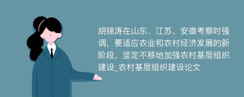 胡锦涛在山东、江苏、安徽考察时强调，要适应农业和农村经济发展的新阶段，坚定不移地加强农村基层组织建设_农村基层组织建设论文