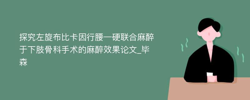 探究左旋布比卡因行腰—硬联合麻醉于下肢骨科手术的麻醉效果论文_毕森