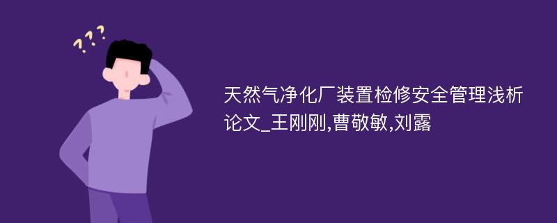 天然气净化厂装置检修安全管理浅析论文_王刚刚,曹敬敏,刘露