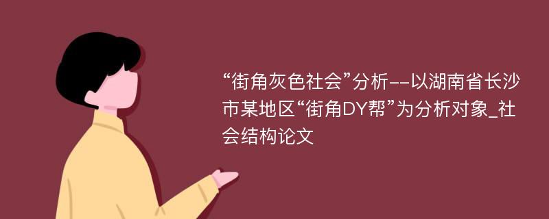 “街角灰色社会”分析--以湖南省长沙市某地区“街角DY帮”为分析对象_社会结构论文