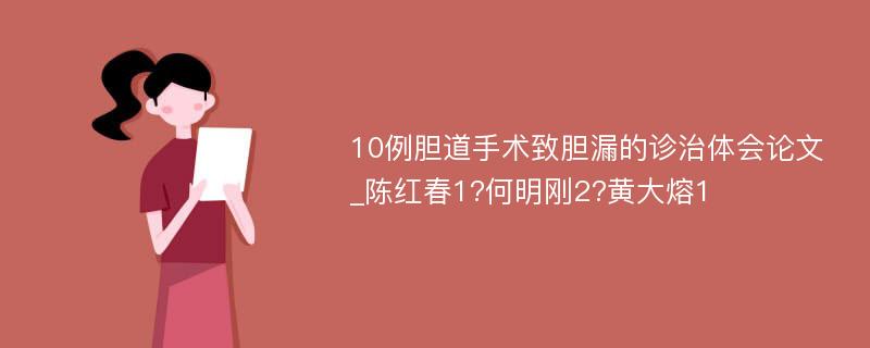 10例胆道手术致胆漏的诊治体会论文_陈红春1?何明刚2?黄大熔1