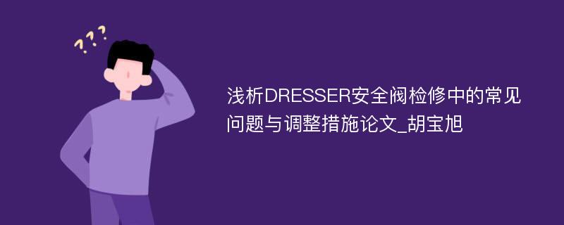 浅析DRESSER安全阀检修中的常见问题与调整措施论文_胡宝旭