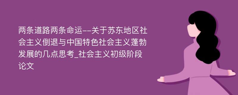 两条道路两条命运--关于苏东地区社会主义倒退与中国特色社会主义蓬勃发展的几点思考_社会主义初级阶段论文