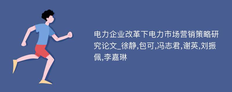 电力企业改革下电力市场营销策略研究论文_徐静,包可,冯志君,谢英,刘振佩,李嘉琳