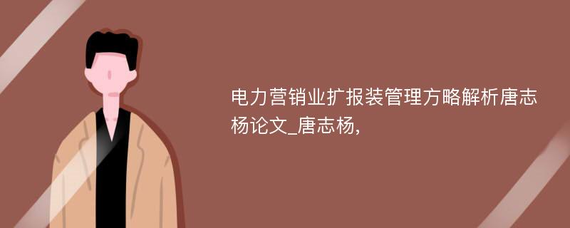 电力营销业扩报装管理方略解析唐志杨论文_唐志杨,