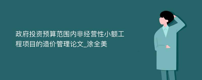 政府投资预算范围内非经营性小额工程项目的造价管理论文_涂全美