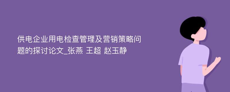 供电企业用电检查管理及营销策略问题的探讨论文_张燕 王超 赵玉静