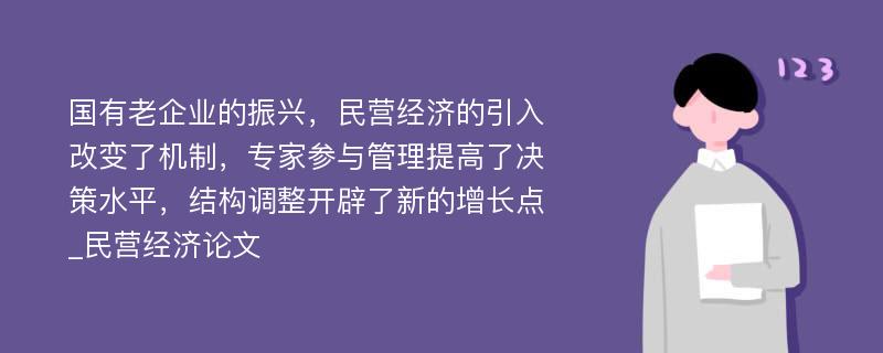 国有老企业的振兴，民营经济的引入改变了机制，专家参与管理提高了决策水平，结构调整开辟了新的增长点_民营经济论文