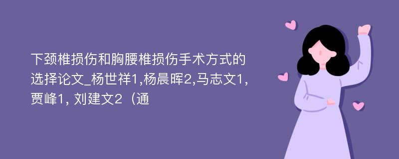 下颈椎损伤和胸腰椎损伤手术方式的选择论文_杨世祥1,杨晨晖2,马志文1,贾峰1, 刘建文2（通