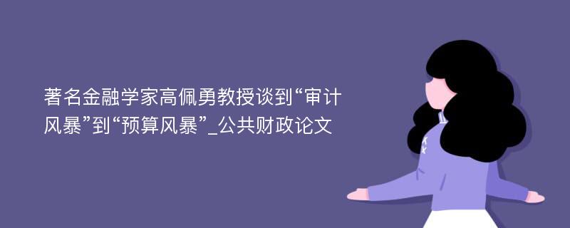 著名金融学家高佩勇教授谈到“审计风暴”到“预算风暴”_公共财政论文