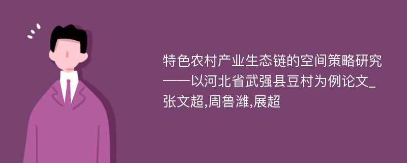 特色农村产业生态链的空间策略研究——以河北省武强县豆村为例论文_张文超,周鲁潍,展超