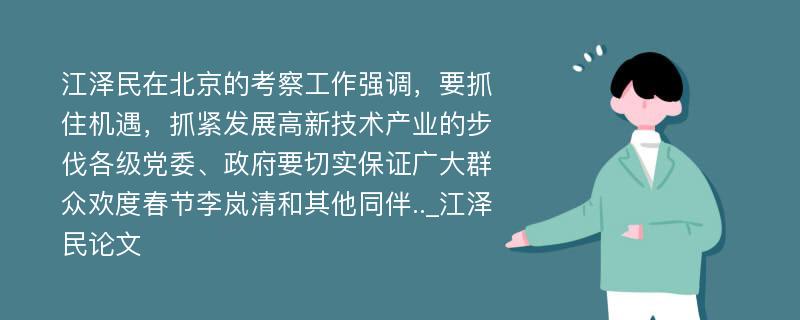 江泽民在北京的考察工作强调，要抓住机遇，抓紧发展高新技术产业的步伐各级党委、政府要切实保证广大群众欢度春节李岚清和其他同伴.._江泽民论文