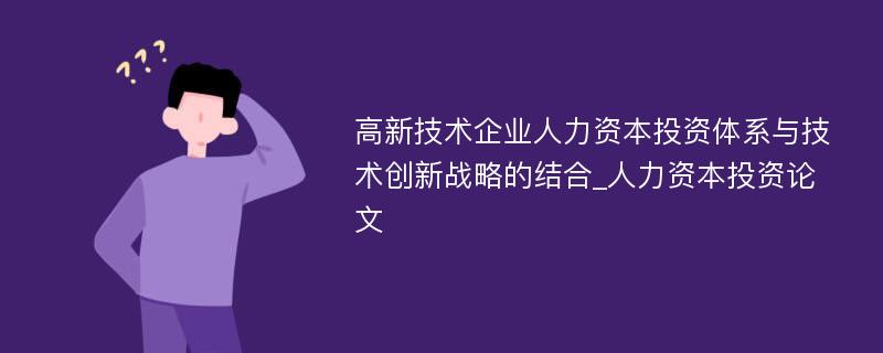 高新技术企业人力资本投资体系与技术创新战略的结合_人力资本投资论文