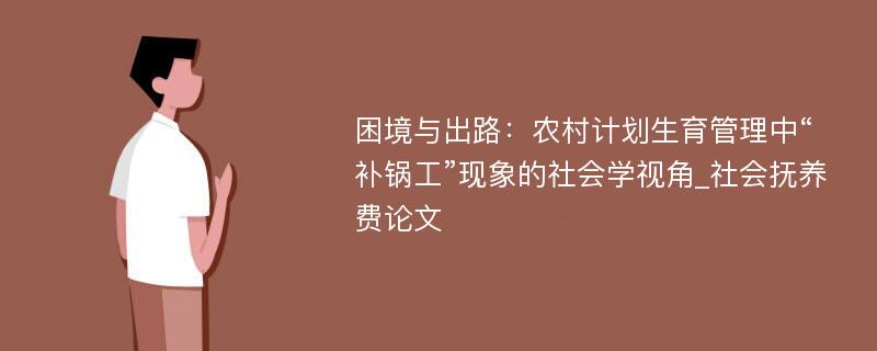 困境与出路：农村计划生育管理中“补锅工”现象的社会学视角_社会抚养费论文