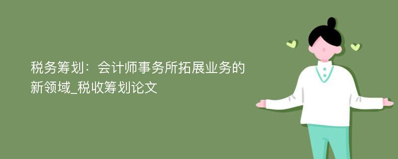 税务筹划：会计师事务所拓展业务的新领域_税收筹划论文