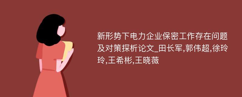 新形势下电力企业保密工作存在问题及对策探析论文_田长军,郭伟超,徐玲玲,王希彬,王晓薇