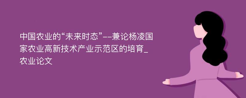 中国农业的“未来时态”--兼论杨凌国家农业高新技术产业示范区的培育_农业论文