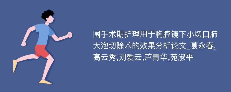 围手术期护理用于胸腔镜下小切口肺大泡切除术的效果分析论文_葛永春,高云秀,刘爱云,芦青华,苑淑平