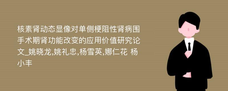 核素肾动态显像对单侧梗阻性肾病围手术期肾功能改变的应用价值研究论文_姚晓龙,姚礼忠,杨雪英,娜仁花 杨小丰