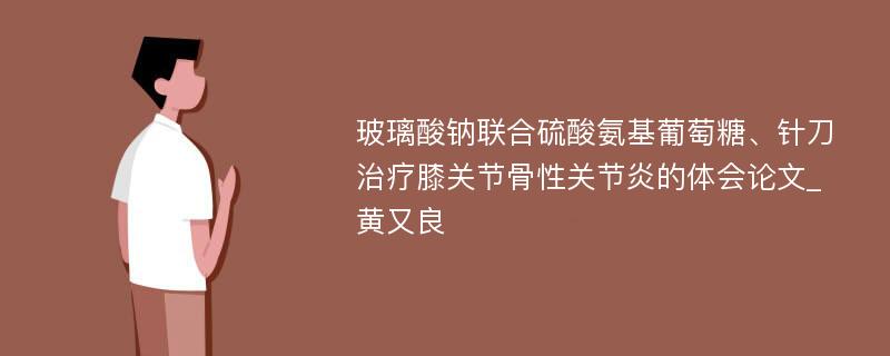 玻璃酸钠联合硫酸氨基葡萄糖、针刀治疗膝关节骨性关节炎的体会论文_黄又良