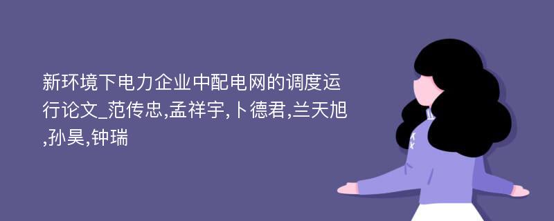 新环境下电力企业中配电网的调度运行论文_范传忠,孟祥宇,卜德君,兰天旭,孙昊,钟瑞