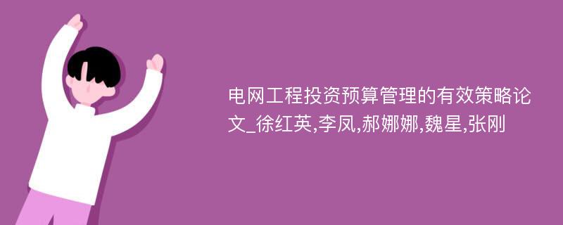 电网工程投资预算管理的有效策略论文_徐红英,李凤,郝娜娜,魏星,张刚