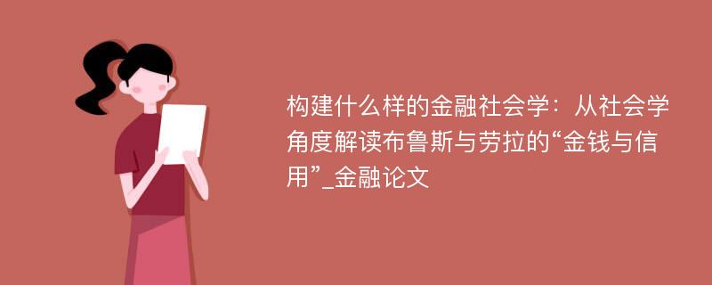 构建什么样的金融社会学：从社会学角度解读布鲁斯与劳拉的“金钱与信用”_金融论文