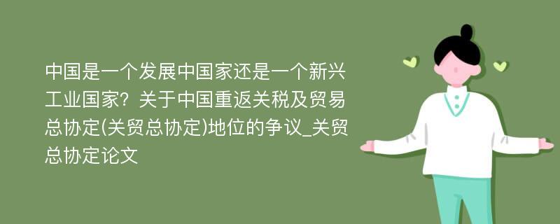 中国是一个发展中国家还是一个新兴工业国家？关于中国重返关税及贸易总协定(关贸总协定)地位的争议_关贸总协定论文