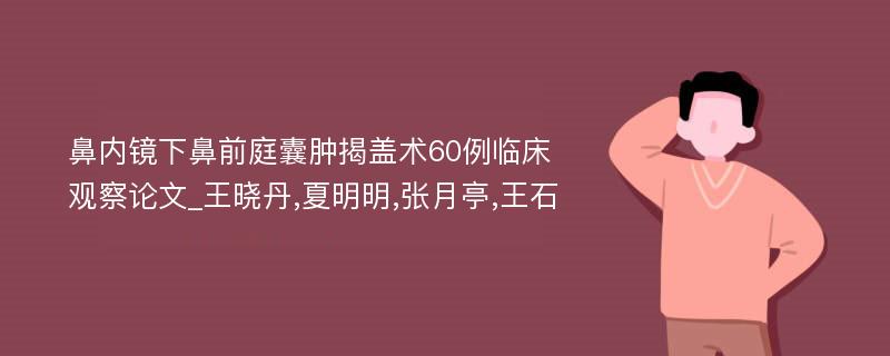 鼻内镜下鼻前庭囊肿揭盖术60例临床观察论文_王晓丹,夏明明,张月亭,王石