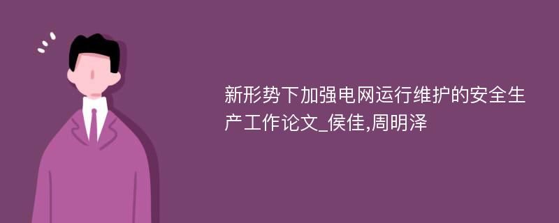 新形势下加强电网运行维护的安全生产工作论文_侯佳,周明泽