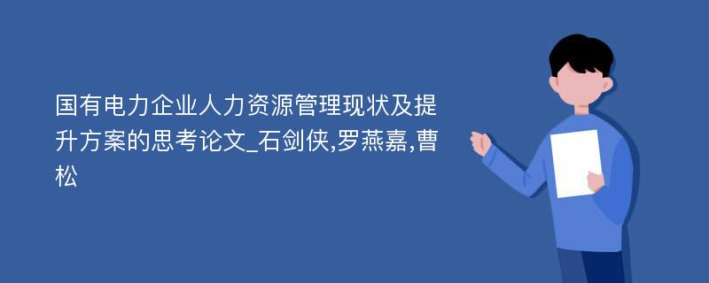 国有电力企业人力资源管理现状及提升方案的思考论文_石剑侠,罗燕嘉,曹松