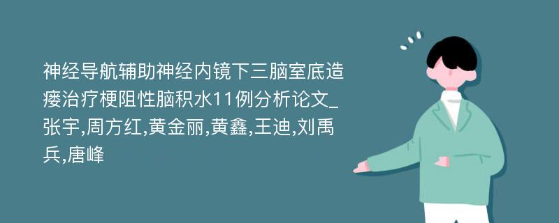 神经导航辅助神经内镜下三脑室底造瘘治疗梗阻性脑积水11例分析论文_张宇,周方红,黄金丽,黄鑫,王迪,刘禹兵,唐峰