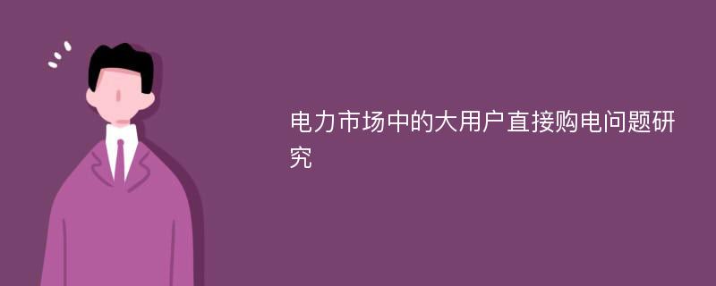 电力市场中的大用户直接购电问题研究