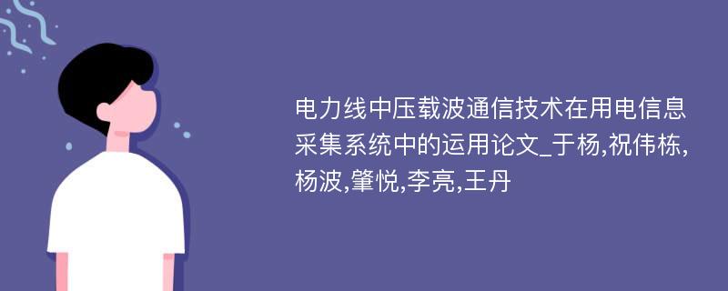 电力线中压载波通信技术在用电信息采集系统中的运用论文_于杨,祝伟栋,杨波,肇悦,李亮,王丹