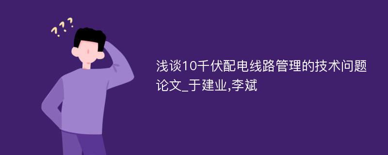 浅谈10千伏配电线路管理的技术问题论文_于建业,李斌