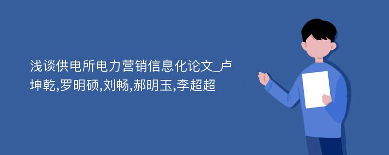 浅谈供电所电力营销信息化论文_卢坤乾,罗明硕,刘畅,郝明玉,李超超