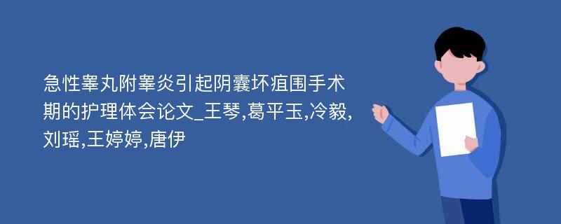 急性睾丸附睾炎引起阴囊坏疽围手术期的护理体会论文_王琴,葛平玉,冷毅,刘瑶,王婷婷,唐伊