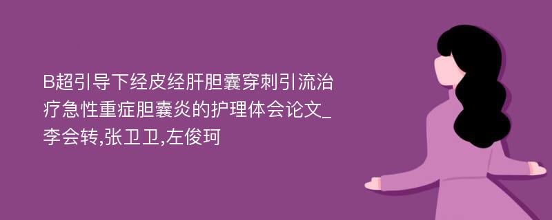 B超引导下经皮经肝胆囊穿刺引流治疗急性重症胆囊炎的护理体会论文_李会转,张卫卫,左俊珂