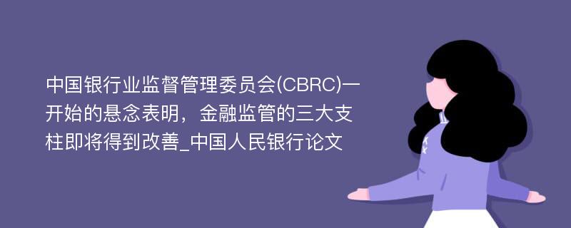 中国银行业监督管理委员会(CBRC)一开始的悬念表明，金融监管的三大支柱即将得到改善_中国人民银行论文