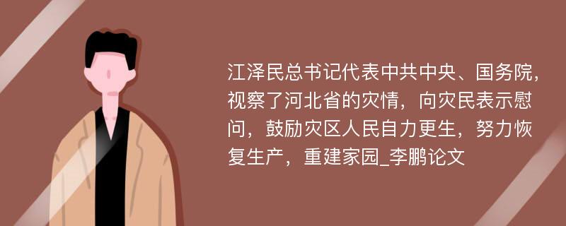 江泽民总书记代表中共中央、国务院，视察了河北省的灾情，向灾民表示慰问，鼓励灾区人民自力更生，努力恢复生产，重建家园_李鹏论文