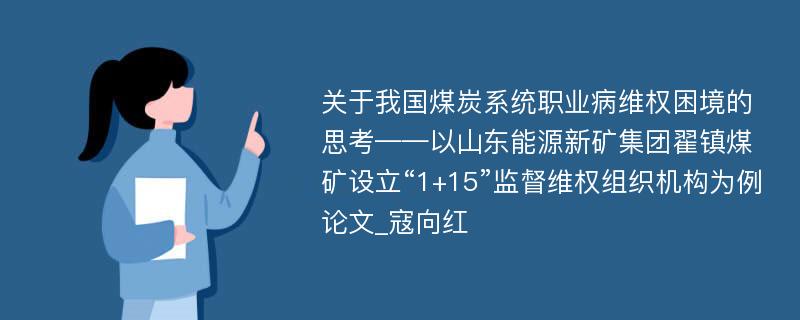 关于我国煤炭系统职业病维权困境的思考——以山东能源新矿集团翟镇煤矿设立“1+15”监督维权组织机构为例论文_寇向红