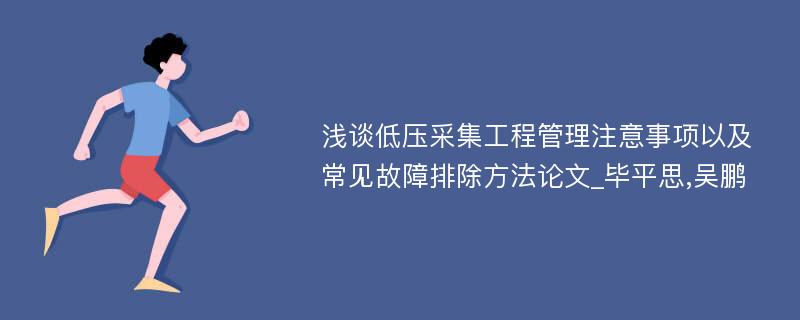 浅谈低压采集工程管理注意事项以及常见故障排除方法论文_毕平思,吴鹏