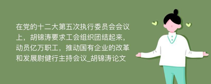 在党的十二大第五次执行委员会会议上，胡锦涛要求工会组织团结起来，动员亿万职工，推动国有企业的改革和发展尉健行主持会议_胡锦涛论文