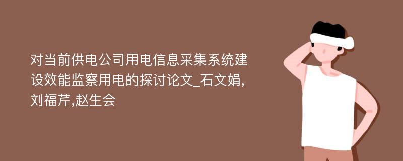 对当前供电公司用电信息采集系统建设效能监察用电的探讨论文_石文娟,刘福芹,赵生会