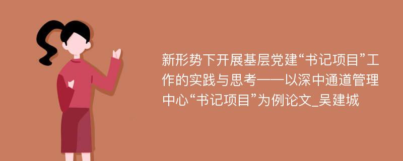 新形势下开展基层党建“书记项目”工作的实践与思考——以深中通道管理中心“书记项目”为例论文_吴建城