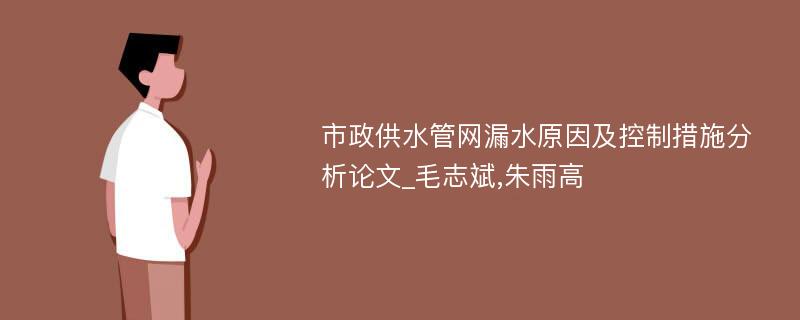 市政供水管网漏水原因及控制措施分析论文_毛志斌,朱雨高