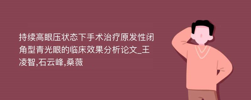 持续高眼压状态下手术治疗原发性闭角型青光眼的临床效果分析论文_王凌智,石云峰,桑薇