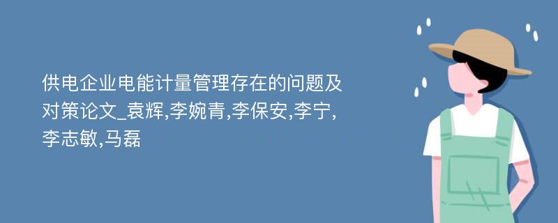 供电企业电能计量管理存在的问题及对策论文_袁辉,李婉青,李保安,李宁,李志敏,马磊