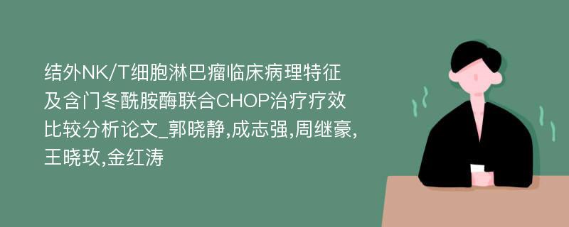 结外NK/T细胞淋巴瘤临床病理特征及含门冬酰胺酶联合CHOP治疗疗效比较分析论文_郭晓静,成志强,周继豪,王晓玫,金红涛